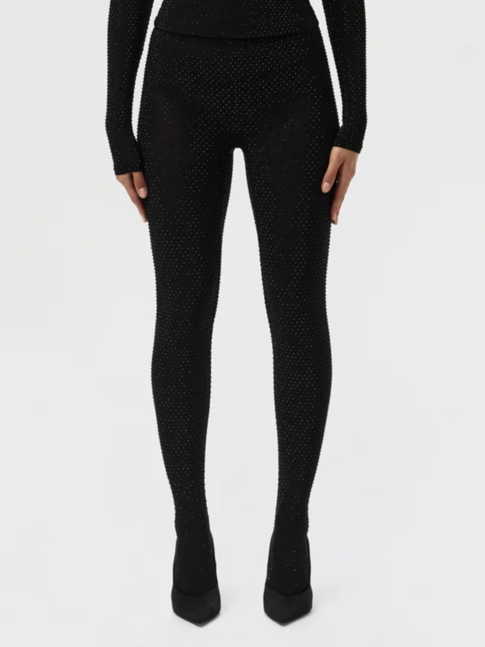 Naked Wardrobe Black Embellished rhinestone Crystal Leggings tights Sz medium